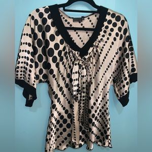 CMC Academia Geometric  Butterfly Fly Sleeves V-Neck With Bow-Tie Blouse, Medium